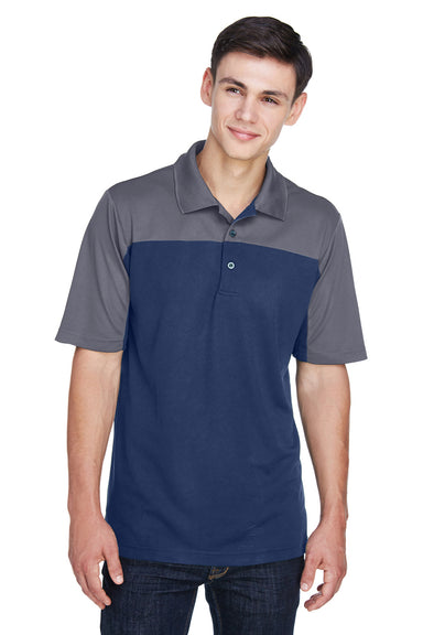 Core 365 CE101 Mens Balance Performance Moisture Wicking Short Sleeve Polo Shirt Navy Blue/Grey Front