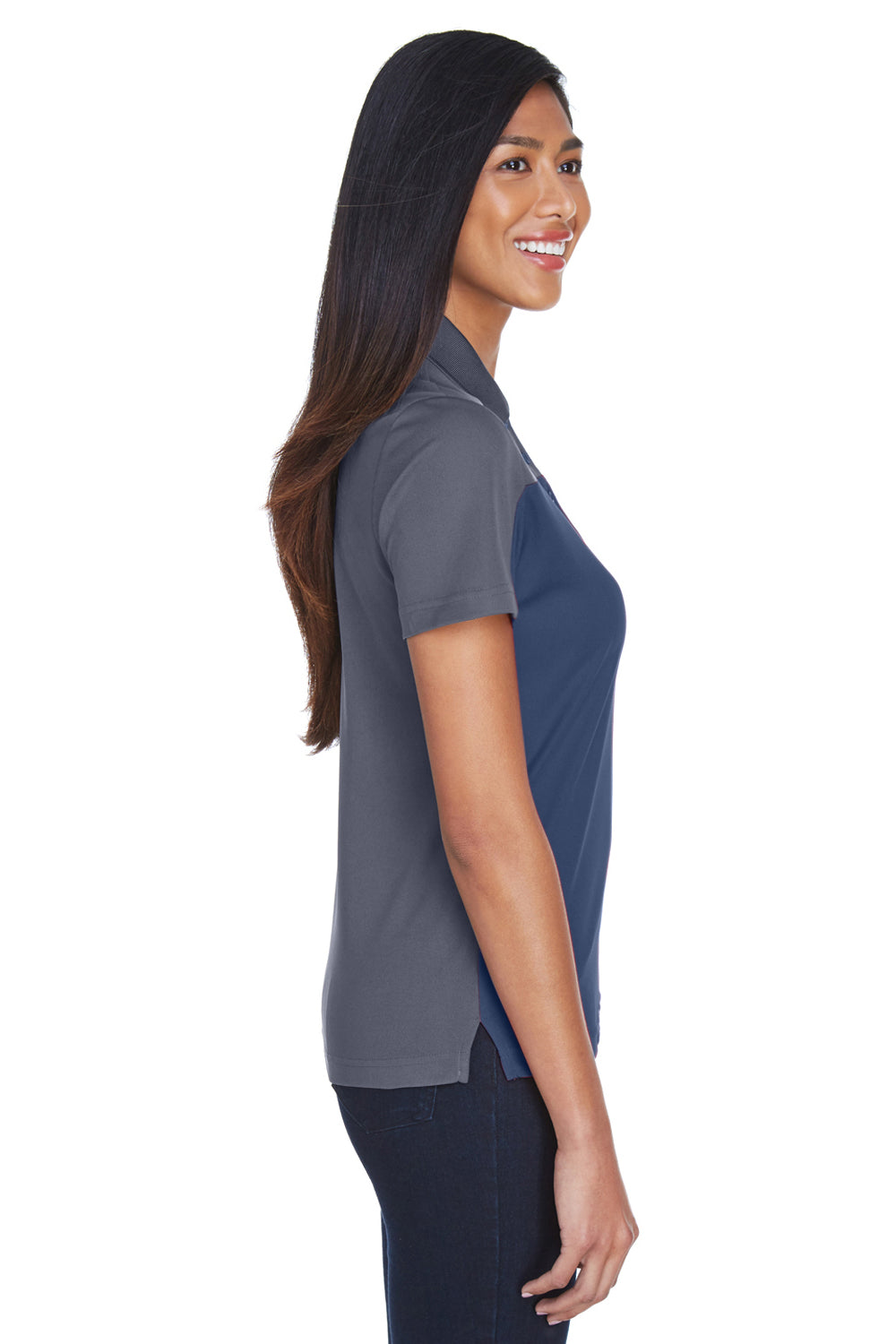 Core 365 CE101W Womens Balance Performance Moisture Wicking Short Sleeve Polo Shirt Navy Blue/Grey Side