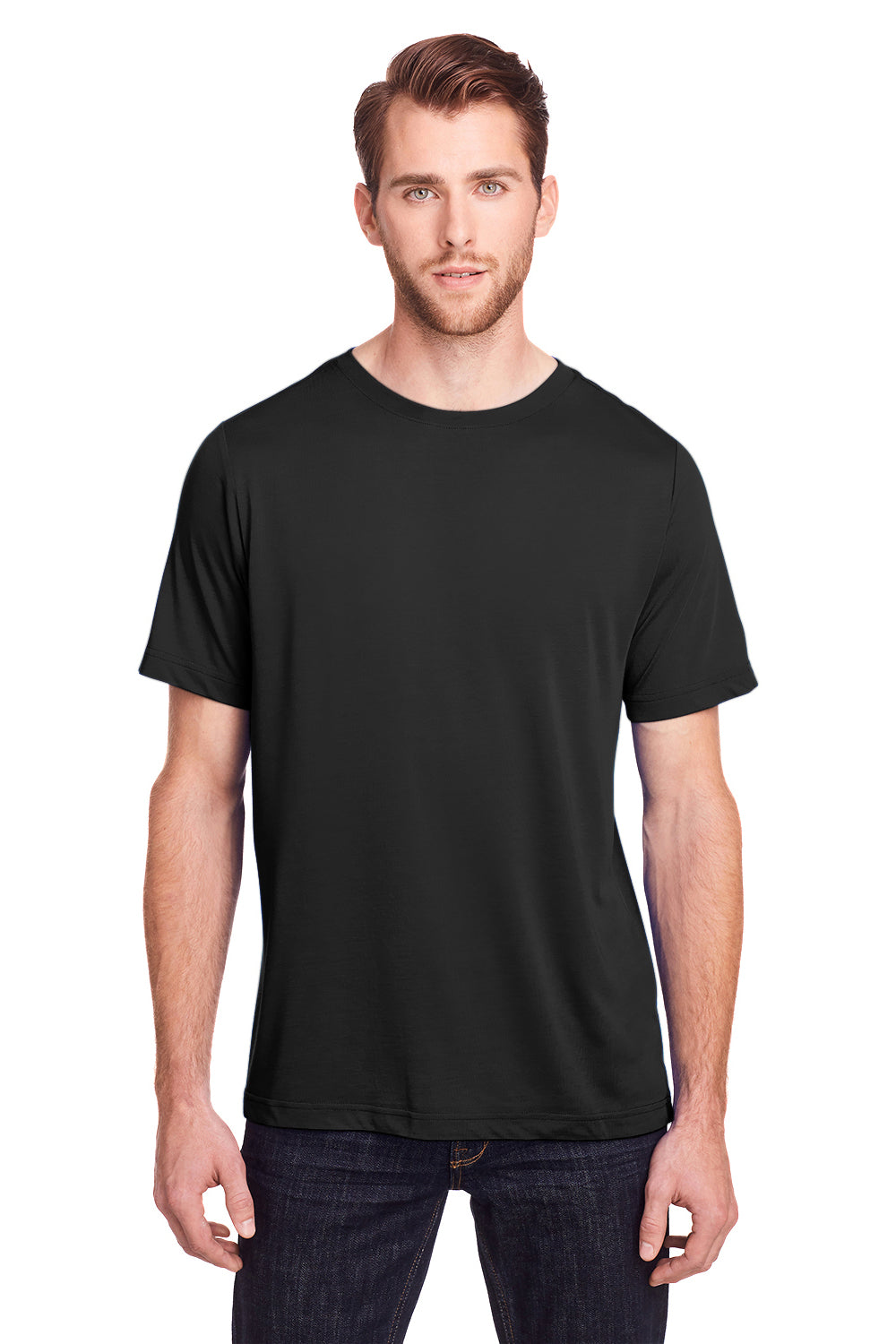 Core 365 CE111 Mens Fusion ChromaSoft Performance Moisture Wicking Short Sleeve Crewneck T-Shirt Black Front