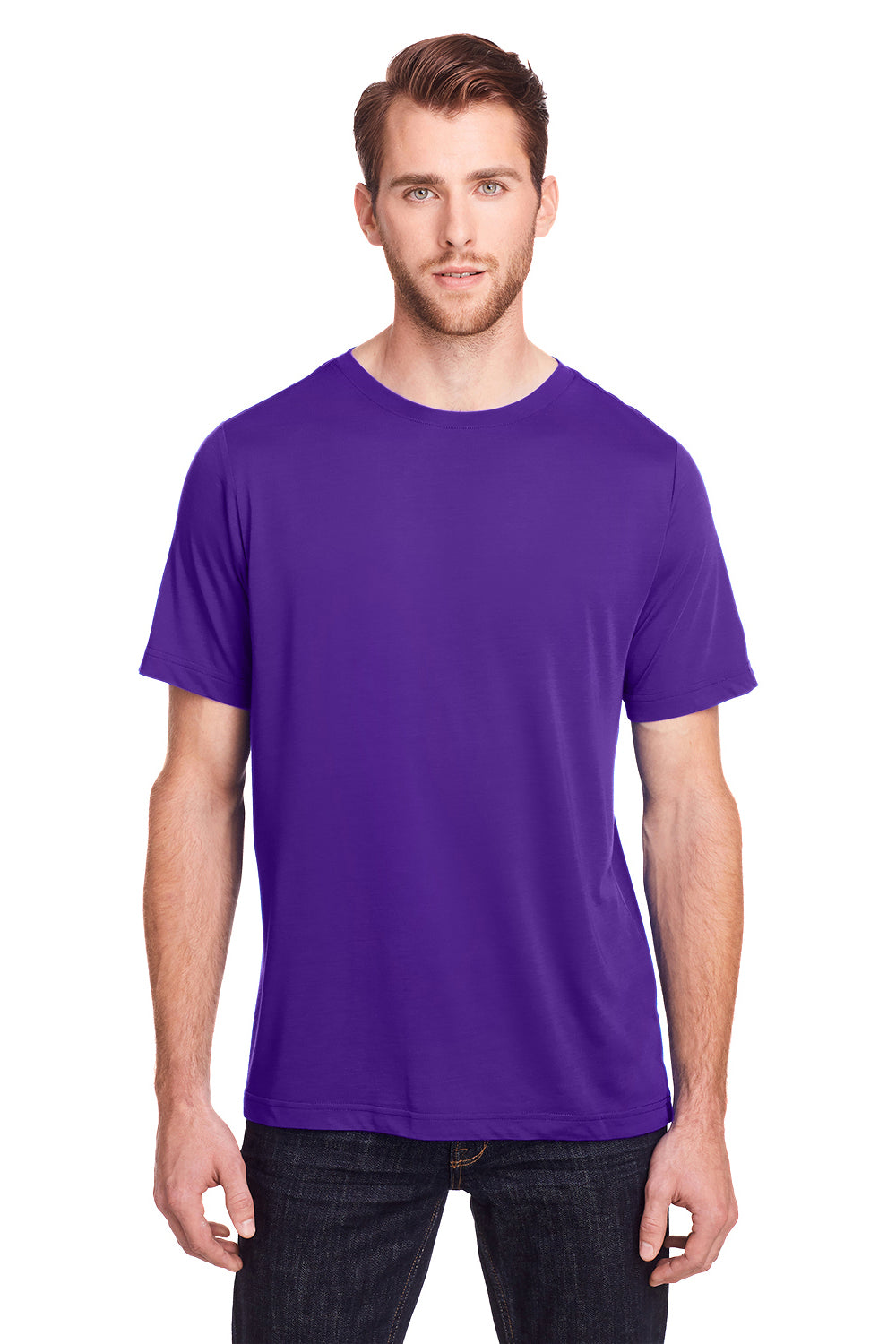 Core 365 CE111 Mens Fusion ChromaSoft Performance Moisture Wicking Short Sleeve Crewneck T-Shirt Purple Front