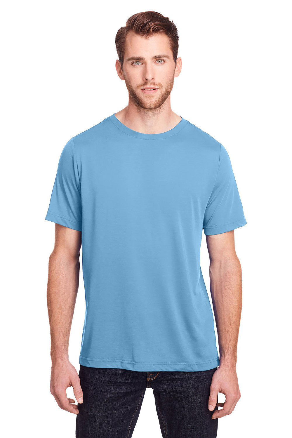 Core 365 CE111 Mens Fusion ChromaSoft Performance Moisture Wicking Short Sleeve Crewneck T-Shirt Columbia Blue Front