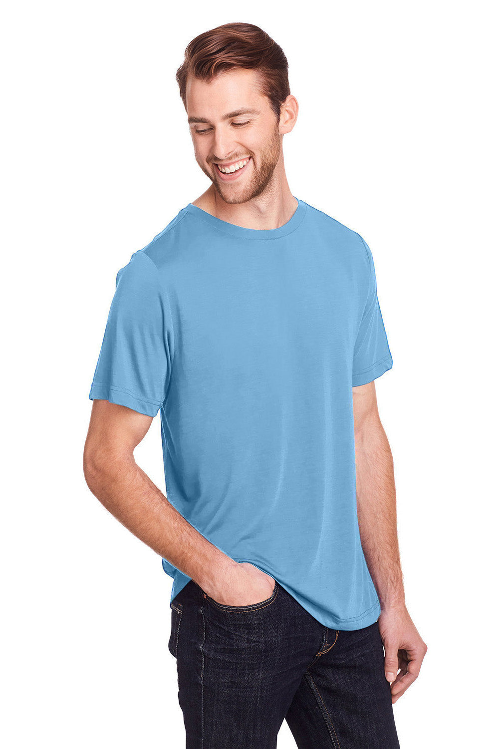 Core 365 CE111 Mens Fusion ChromaSoft Performance Moisture Wicking Short Sleeve Crewneck T-Shirt Columbia Blue 3Q