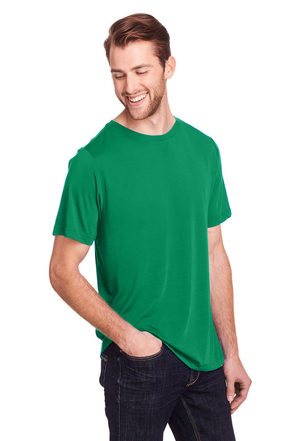 Core 365 CE111 Mens Fusion ChromaSoft Performance Moisture Wicking Short Sleeve Crewneck T-Shirt Kelly Green 3Q