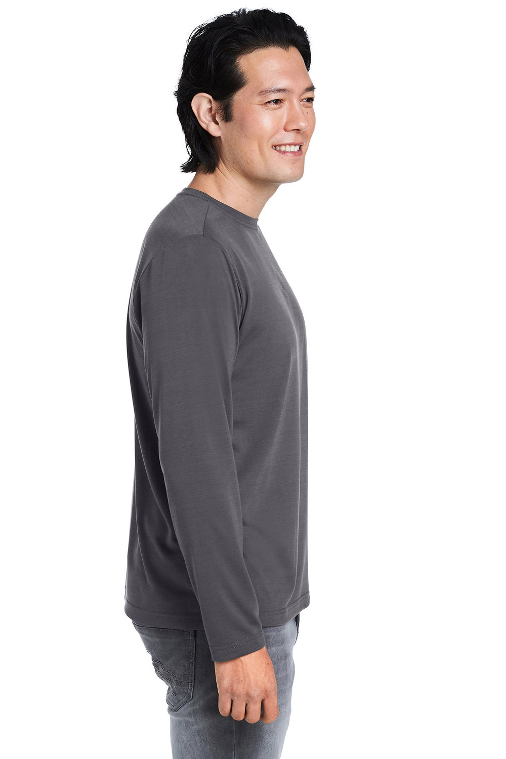 Core 365 CE111L Mens Fusion ChromaSoft Performance Moisture Wicking Long Sleeve Crewneck T-Shirt Carbon Grey Side