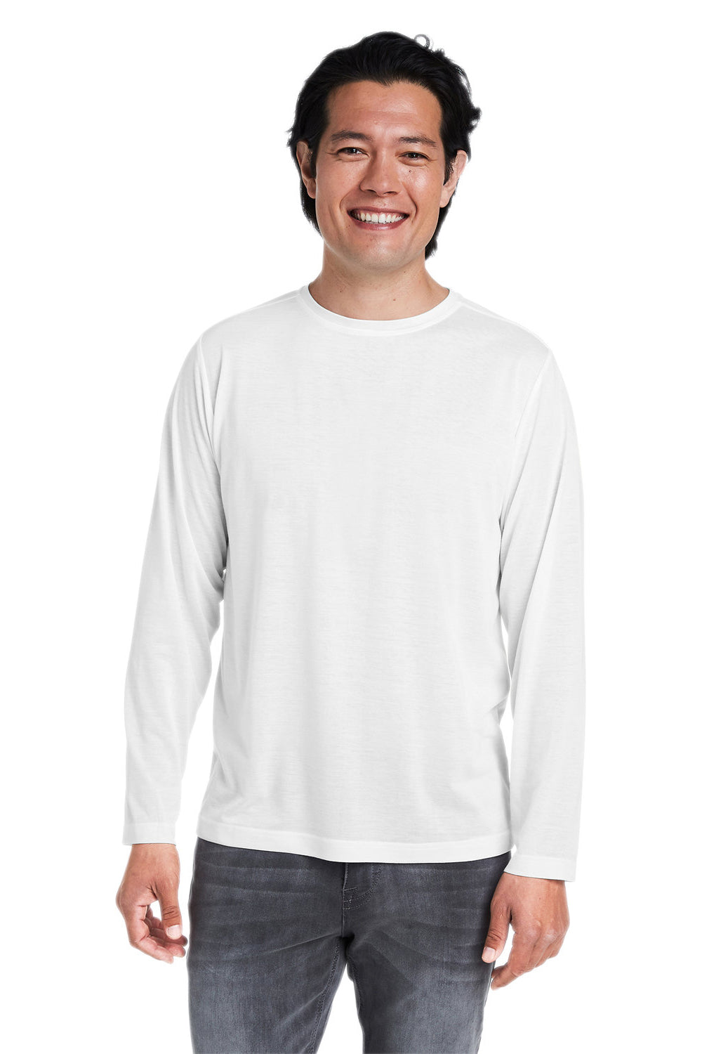 Core 365 CE111L Mens Fusion ChromaSoft Performance Moisture Wicking Long Sleeve Crewneck T-Shirt White Front