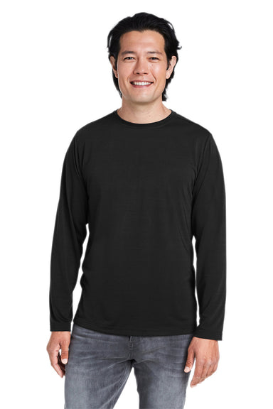 Core 365 CE111L Mens Fusion ChromaSoft Performance Moisture Wicking Long Sleeve Crewneck T-Shirt Black Front