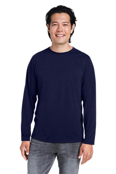 Core 365 CE111L Mens Fusion ChromaSoft Performance Moisture Wicking Long Sleeve Crewneck T-Shirt Classic Navy Blue Front