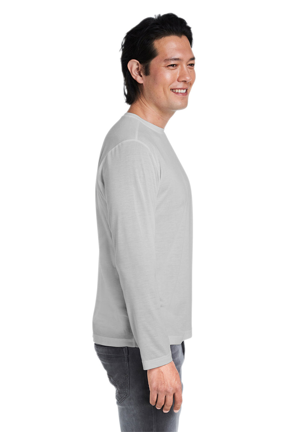 Core 365 CE111L Mens Fusion ChromaSoft Performance Moisture Wicking Long Sleeve Crewneck T-Shirt Platinum Grey Side