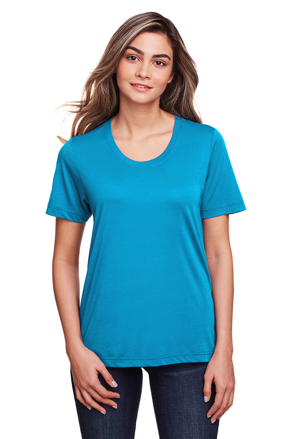 Core 365 CE111W Womens Fusion ChromaSoft Performance Moisture Wicking Short Sleeve Scoop Neck T-Shirt Electric Blue Front