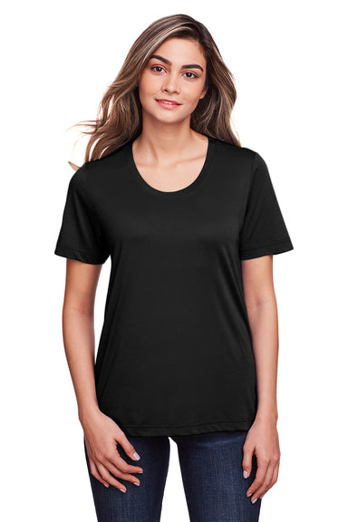 Core 365 CE111W Womens Fusion ChromaSoft Performance Moisture Wicking Short Sleeve Scoop Neck T-Shirt Black Front