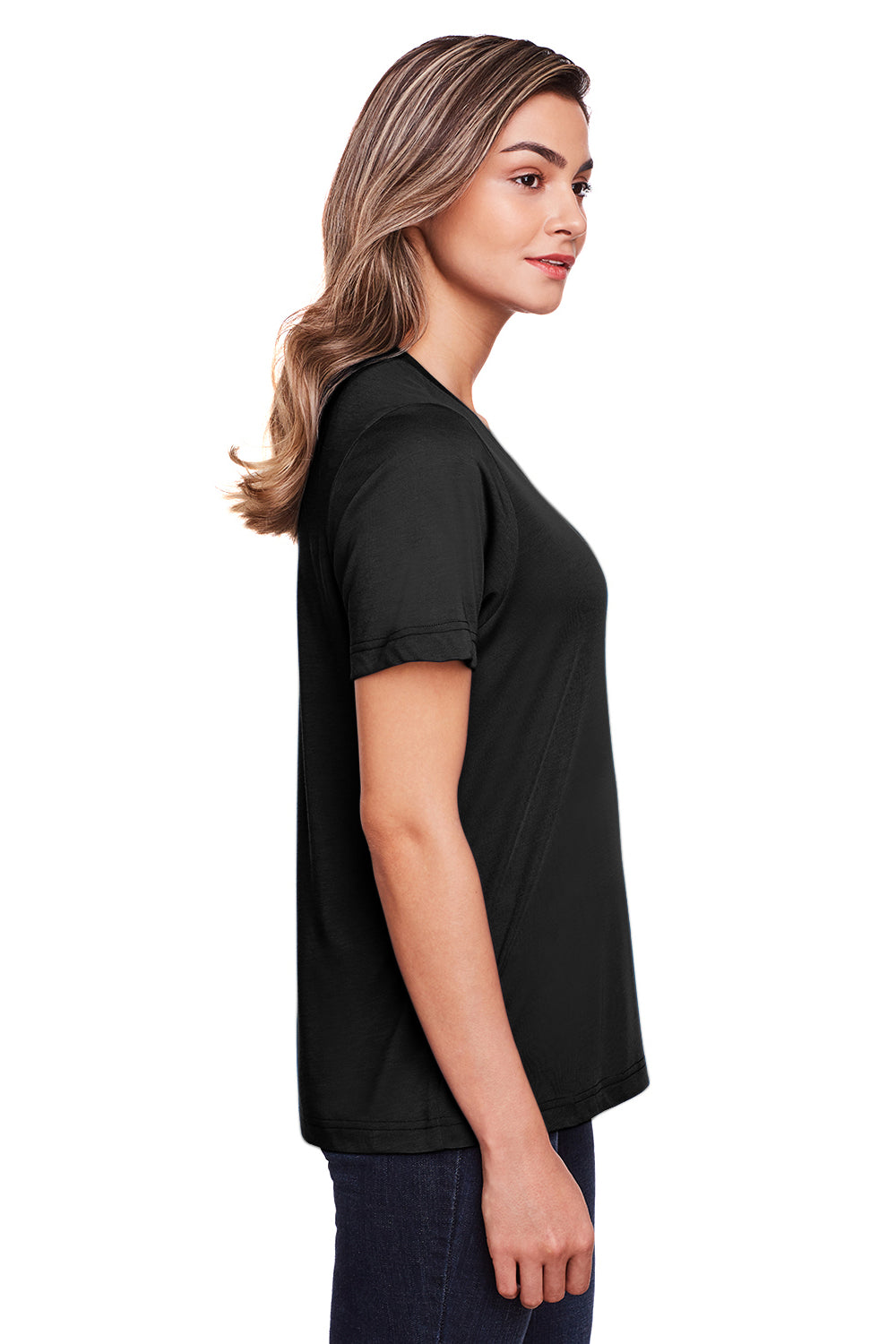Core 365 CE111W Womens Fusion ChromaSoft Performance Moisture Wicking Short Sleeve Scoop Neck T-Shirt Black Side