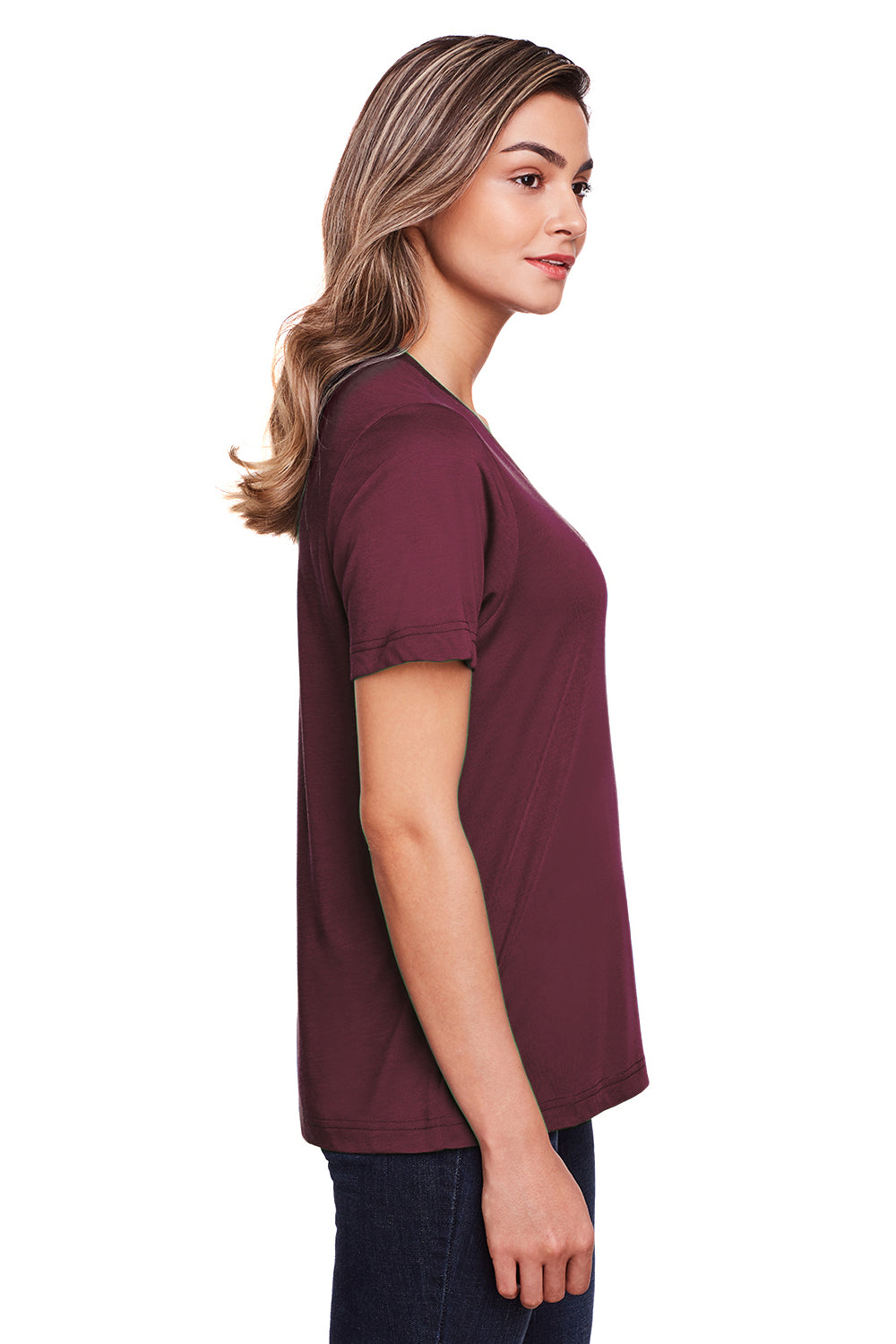 Core 365 CE111W Womens Fusion ChromaSoft Performance Moisture Wicking Short Sleeve Scoop Neck T-Shirt Burgundy Side
