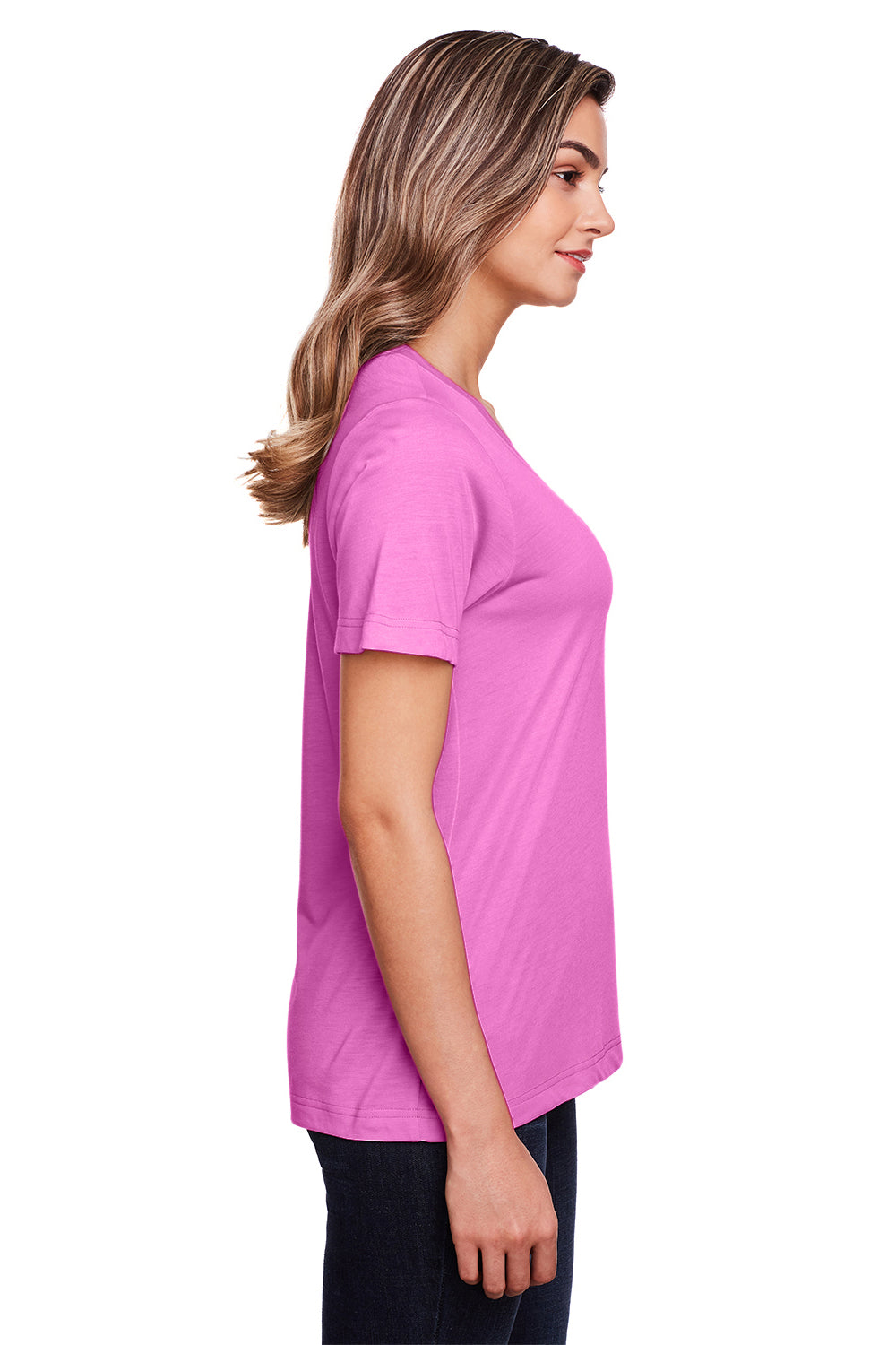 Core 365 CE111W Womens Fusion ChromaSoft Performance Moisture Wicking Short Sleeve Scoop Neck T-Shirt Charity Pink Side