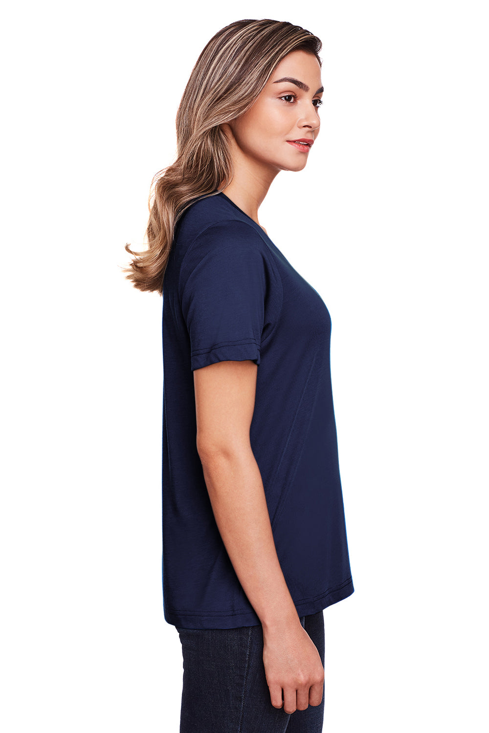 Core 365 CE111W Womens Fusion ChromaSoft Performance Moisture Wicking Short Sleeve Scoop Neck T-Shirt Navy Blue Side