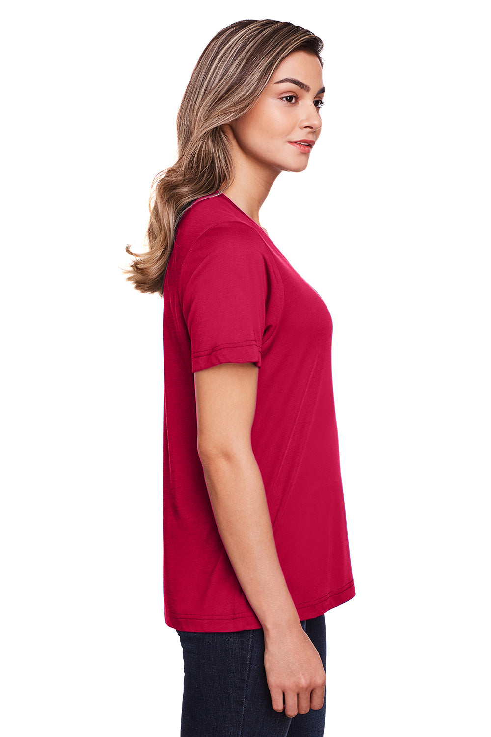 Core 365 CE111W Womens Fusion ChromaSoft Performance Moisture Wicking Short Sleeve Scoop Neck T-Shirt Red Side
