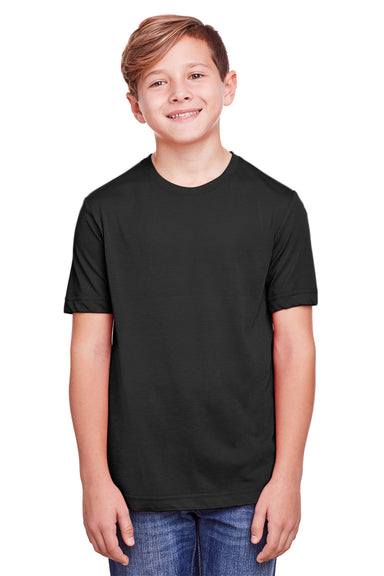 Core 365 CE111Y Youth Fusion ChromaSoft Performance Moisture Wicking Short Sleeve Crewneck T-Shirt Black Front