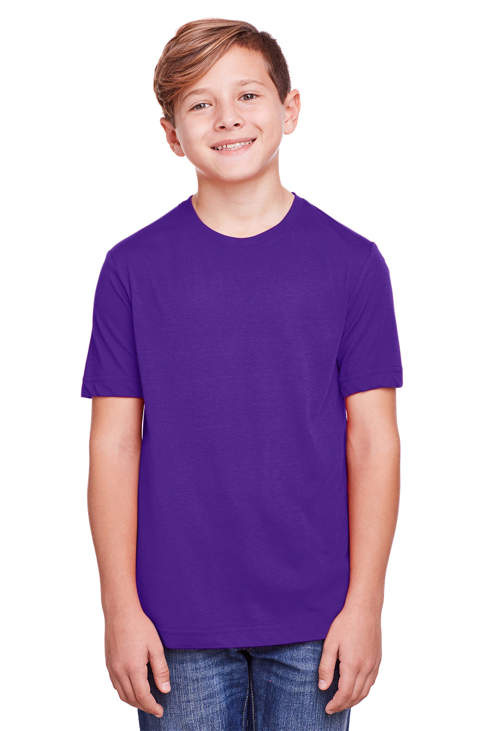 Core 365 CE111Y Youth Fusion ChromaSoft Performance Moisture Wicking Short Sleeve Crewneck T-Shirt Purple Front