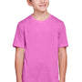 Core 365 Youth Fusion ChromaSoft Performance Moisture Wicking Short Sleeve Crewneck T-Shirt - Charity Pink