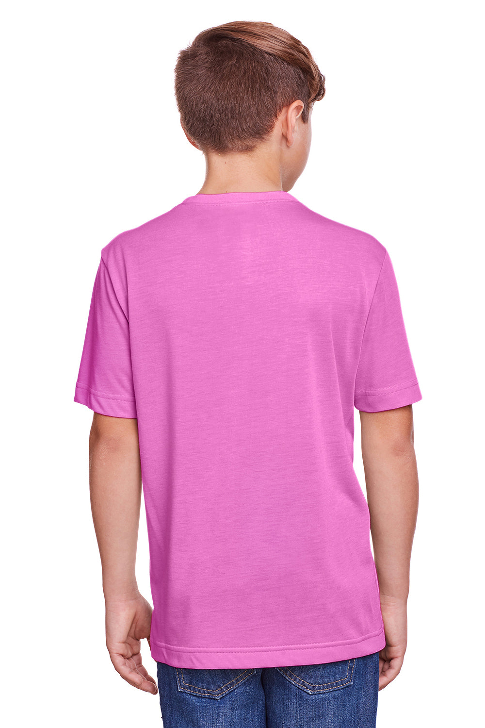 Core 365 CE111Y Youth Fusion ChromaSoft Performance Moisture Wicking Short Sleeve Crewneck T-Shirt Charity Pink Back