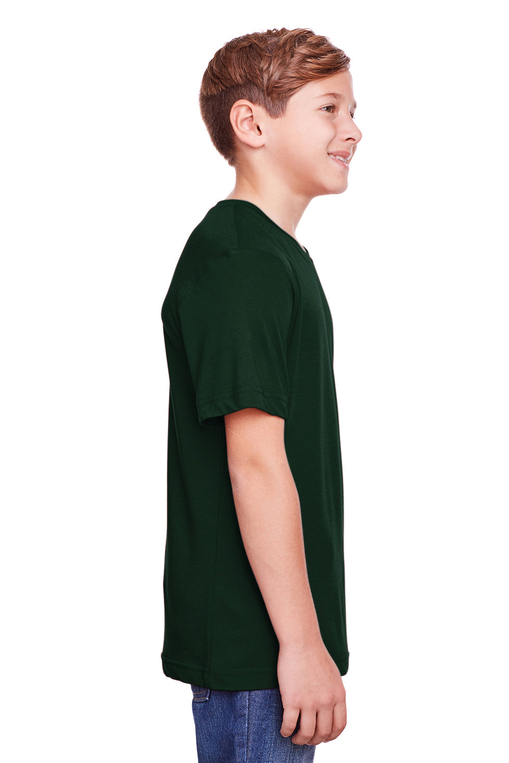 Core 365 CE111Y Youth Fusion ChromaSoft Performance Moisture Wicking Short Sleeve Crewneck T-Shirt Forest Green Side