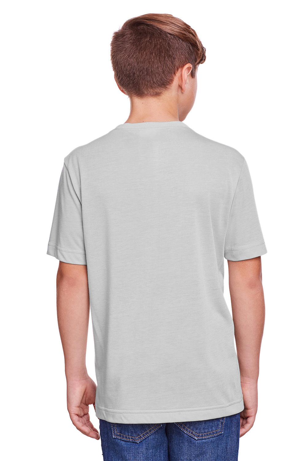 Core 365 CE111Y Youth Fusion ChromaSoft Performance Moisture Wicking Short Sleeve Crewneck T-Shirt Platinum Grey Back