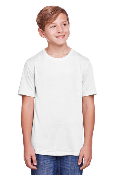 Core 365 CE111Y Youth Fusion ChromaSoft Performance Moisture Wicking Short Sleeve Crewneck T-Shirt White Front