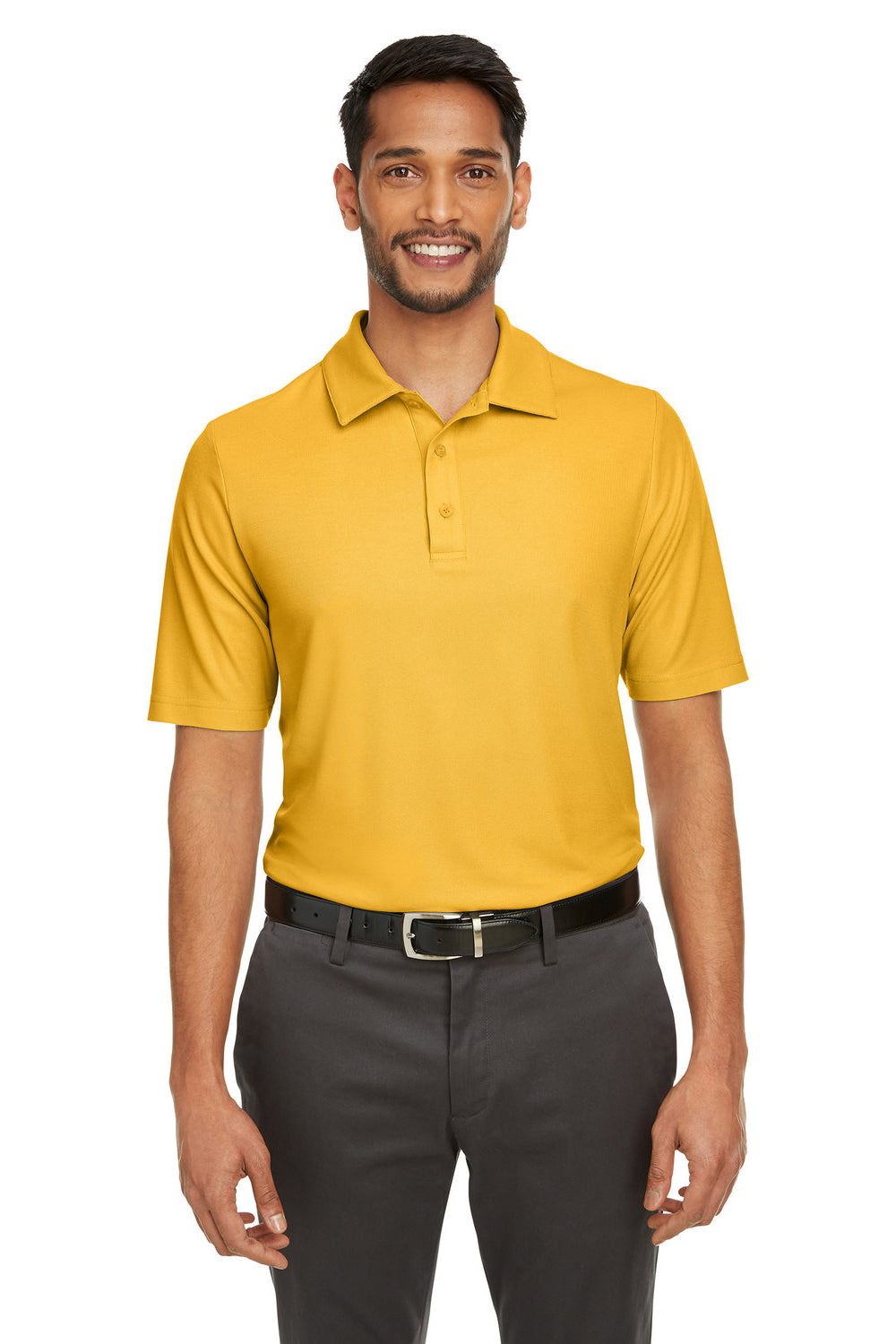 Core 365 CE112 Mens Fusion ChromaSoft Performance Moisture Wicking Short Sleeve Polo Shirt Campus Gold Front