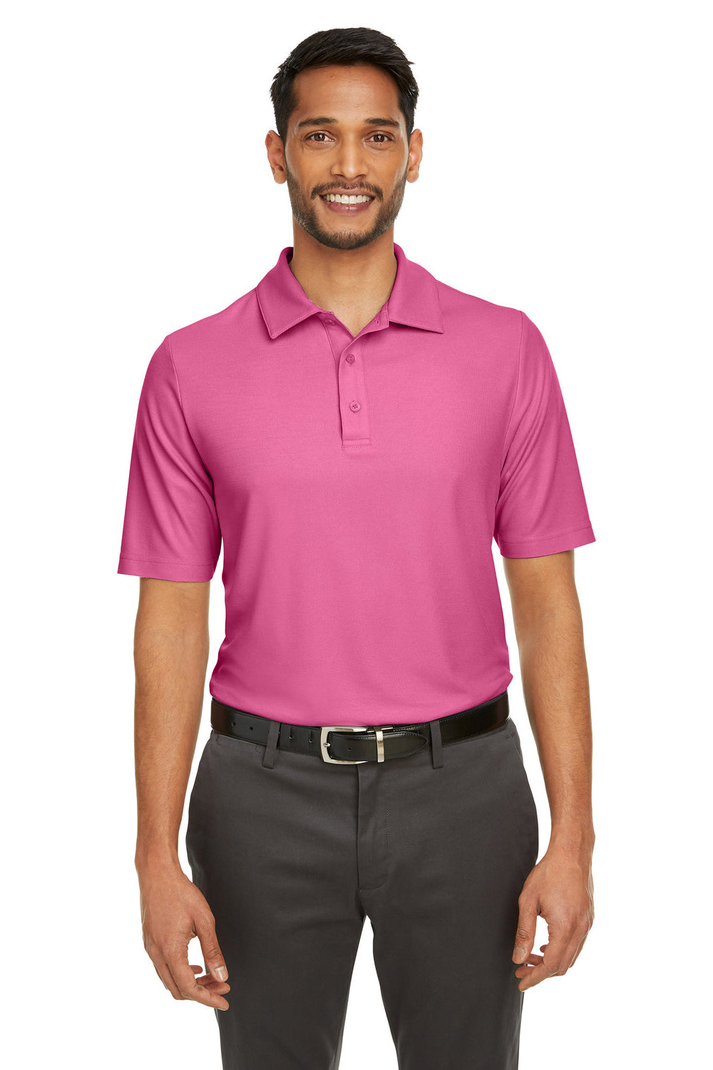 Core 365 CE112 Mens Fusion ChromaSoft Performance Moisture Wicking Short Sleeve Polo Shirt Charity Pink Front