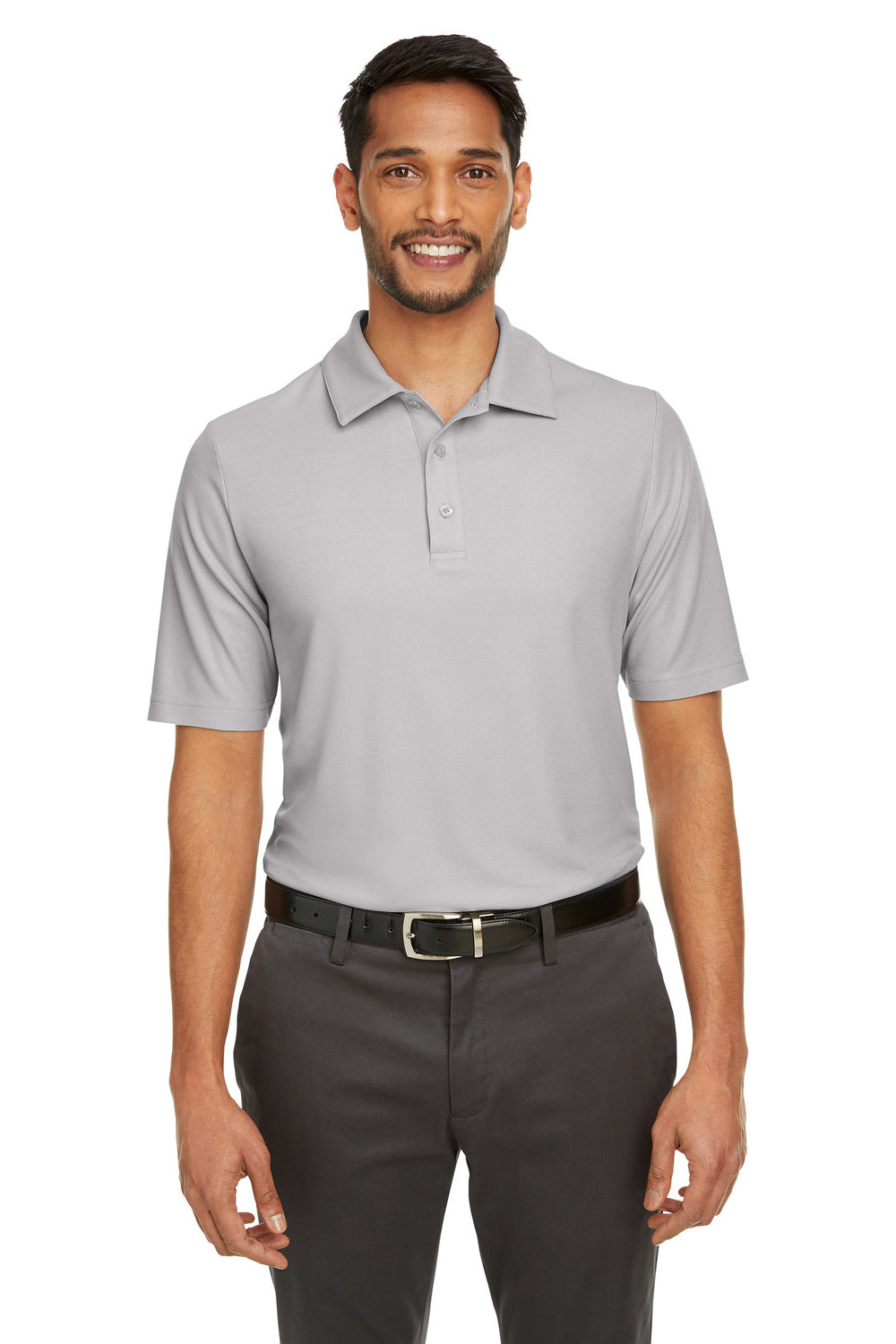 Core 365 CE112 Mens Fusion ChromaSoft Performance Moisture Wicking Short Sleeve Polo Shirt Platinum Grey Front