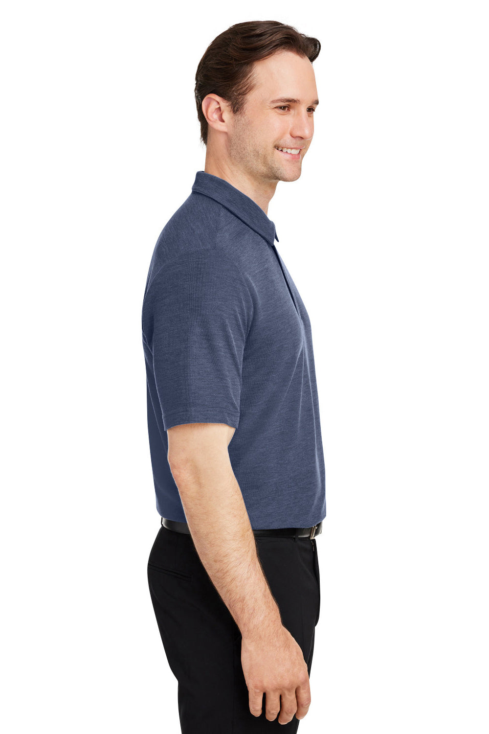 Core 365 CE112 Mens Fusion ChromaSoft Performance Moisture Wicking Short Sleeve Polo Shirt Heather Classic Navy Blue Side