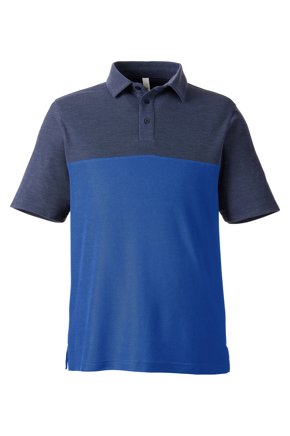 Core 365 CE112C Mens Fusion ChromaSoft Performance Moisture Wicking Colorblock Short Sleeve Polo Shirt True Royal Blue/Heather Navy Blue Flat Front