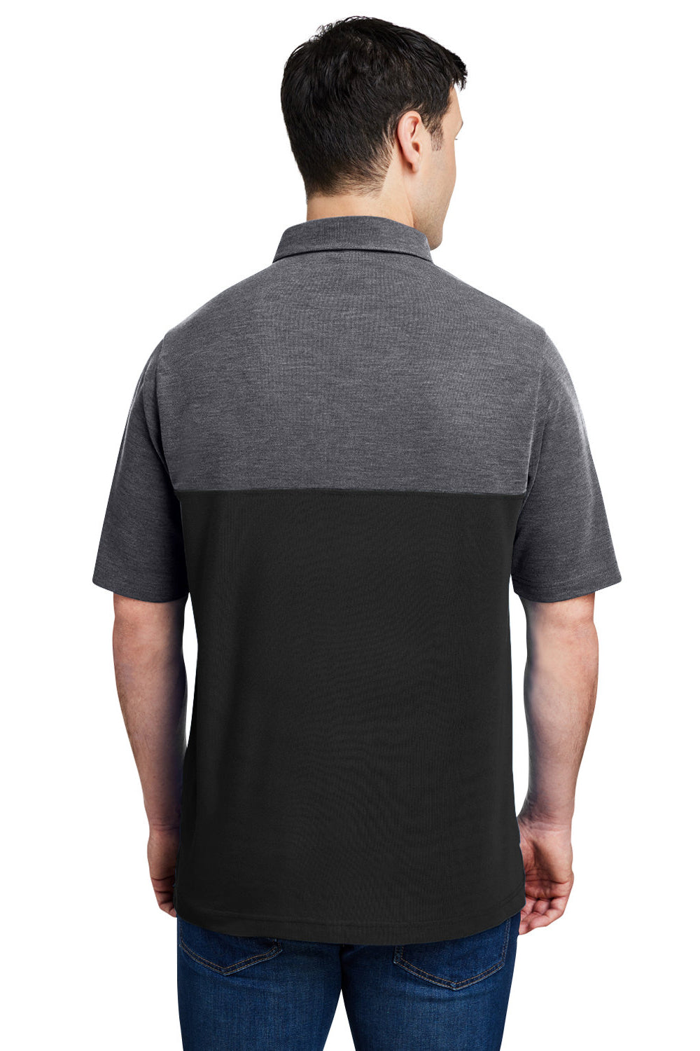 Core 365 CE112C Mens Fusion ChromaSoft Performance Moisture Wicking Colorblock Short Sleeve Polo Shirt Black/Heather Carbon Grey Back