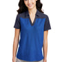 Core 365 Womens Fusion ChromaSoft Performance Moisture Wicking Colorblock Short Sleeve Polo Shirt - True Royal Blue/Heather Navy Blue