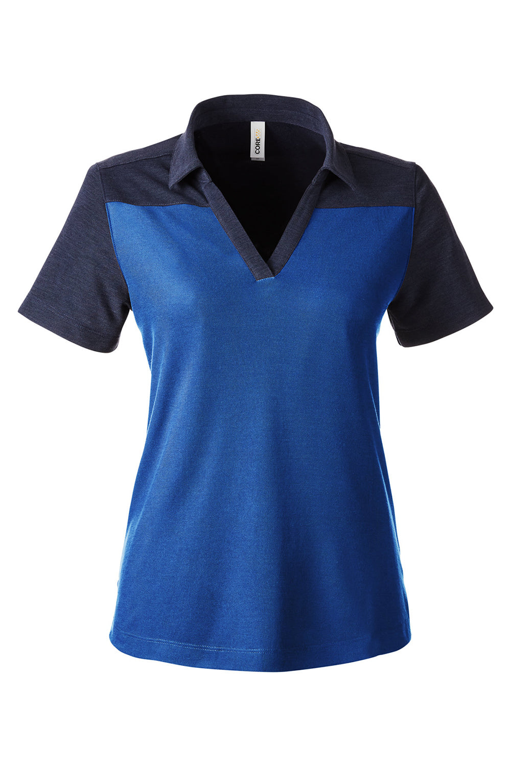 Core 365 CE112CW Mens Fusion ChromaSoft Performance Moisture Wicking Colorblock Short Sleeve Polo Shirt True Royal Blue/Heather Navy Blue Flat Front