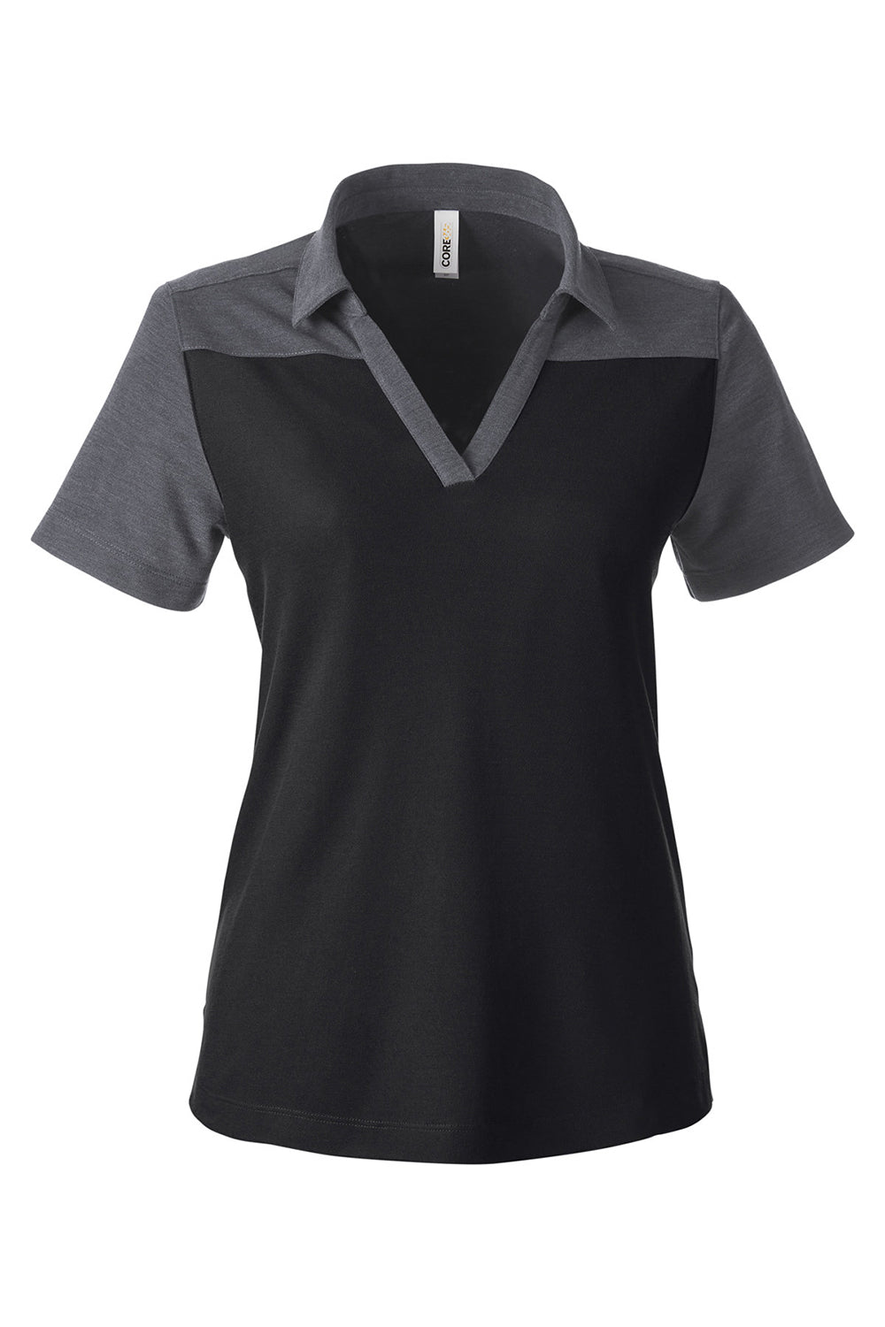 Core 365 CE112CW Mens Fusion ChromaSoft Performance Moisture Wicking Colorblock Short Sleeve Polo Shirt Black/Heather Carbon Grey Flat Front