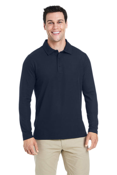 Core 365 CE112L Mens Fusion ChromaSoft Performance Moisture Wicking Long Sleeve Polo Shirt Classic Navy Blue Front