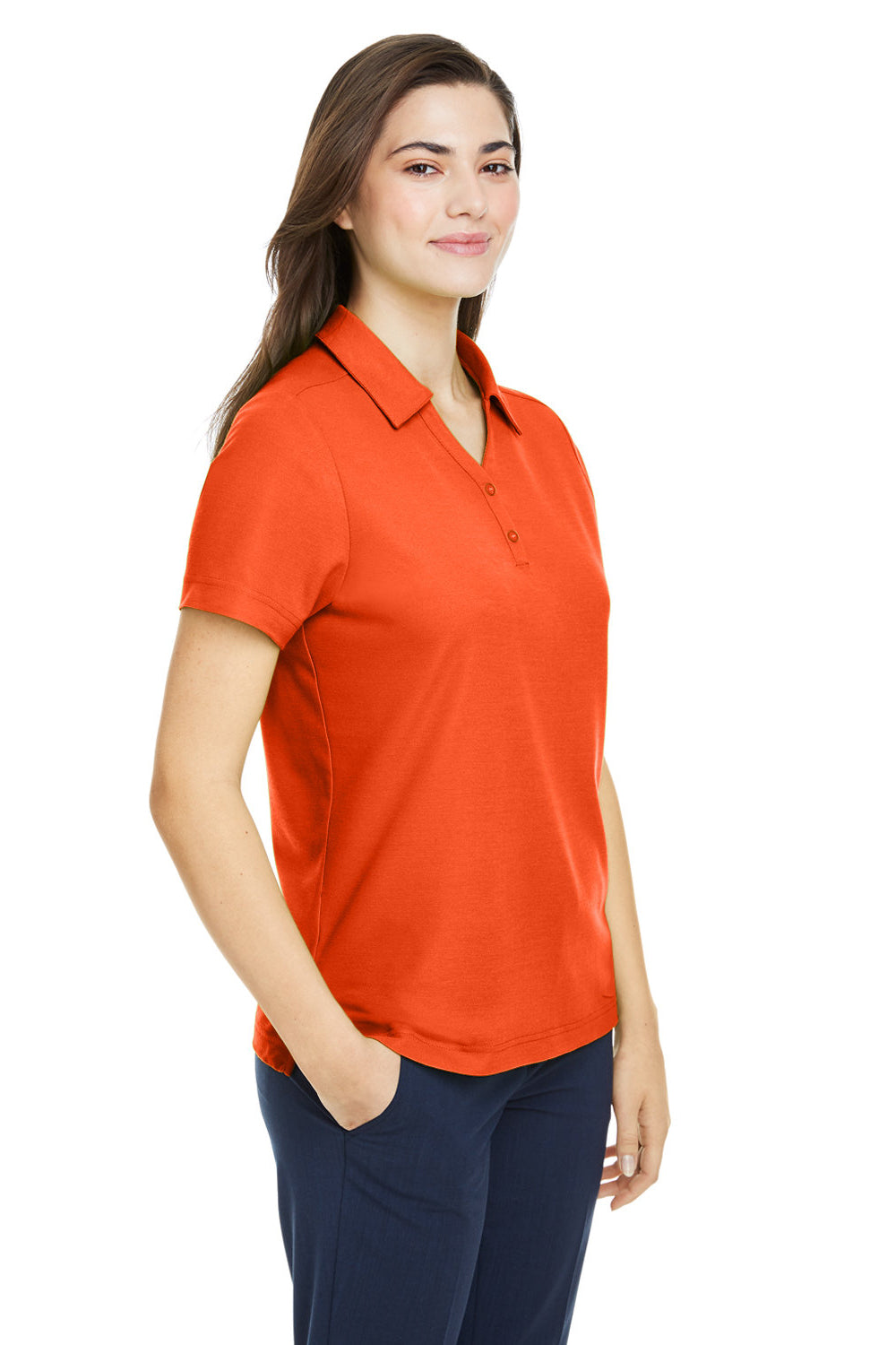 Core 365 CE112W Womens Fusion ChromaSoft Performance Moisture Wicking Pique Short Sleeve Polo Shirt Campus Orange 3Q