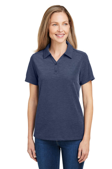 Core 365 CE112W Womens Fusion ChromaSoft Performance Moisture Wicking Pique Short Sleeve Polo Shirt Heather Classic Navy Blue Front