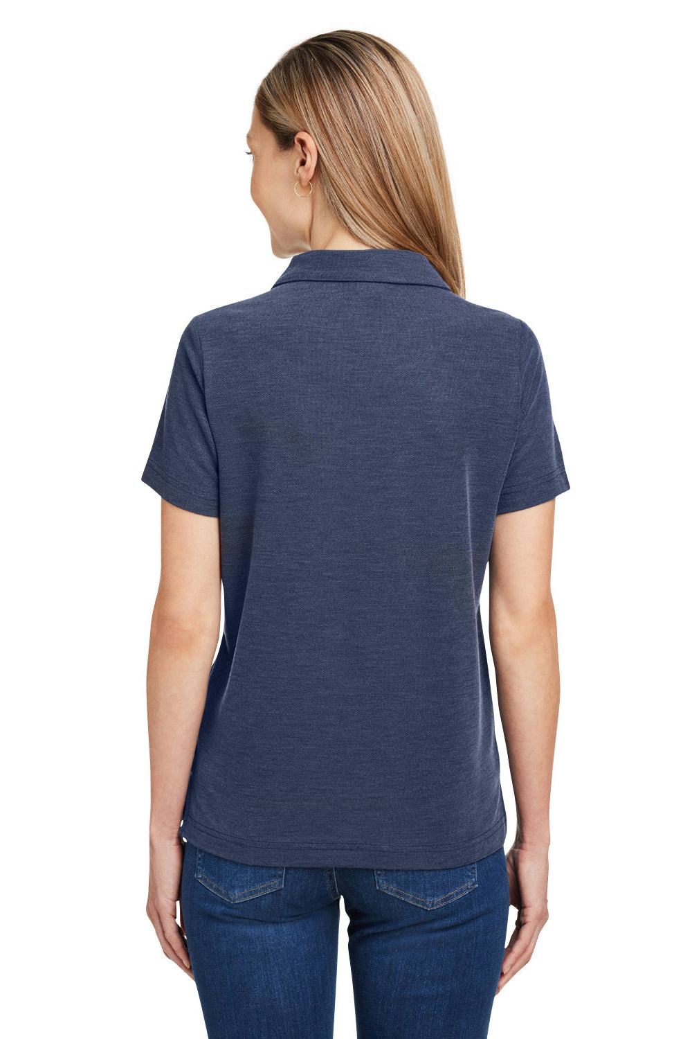 Core 365 CE112W Womens Fusion ChromaSoft Performance Moisture Wicking Pique Short Sleeve Polo Shirt Heather Classic Navy Blue Back