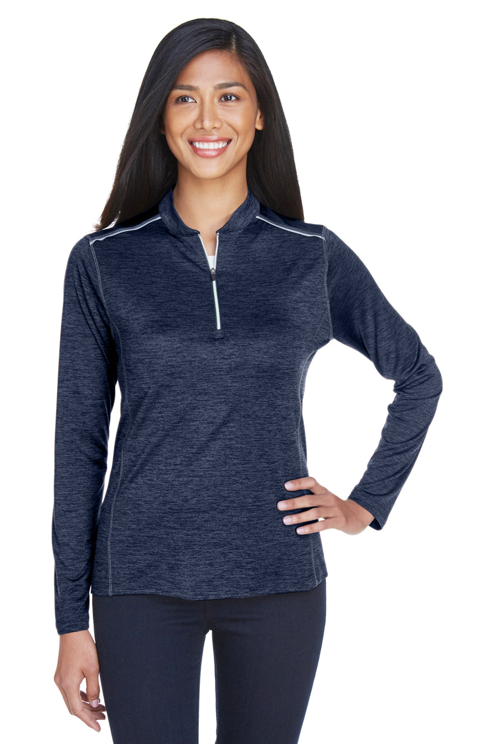 Core 365 CE401W Womens Kinetic Performance Moisture Wicking 1/4 Zip Sweatshirt Navy Blue/Carbon Grey Front