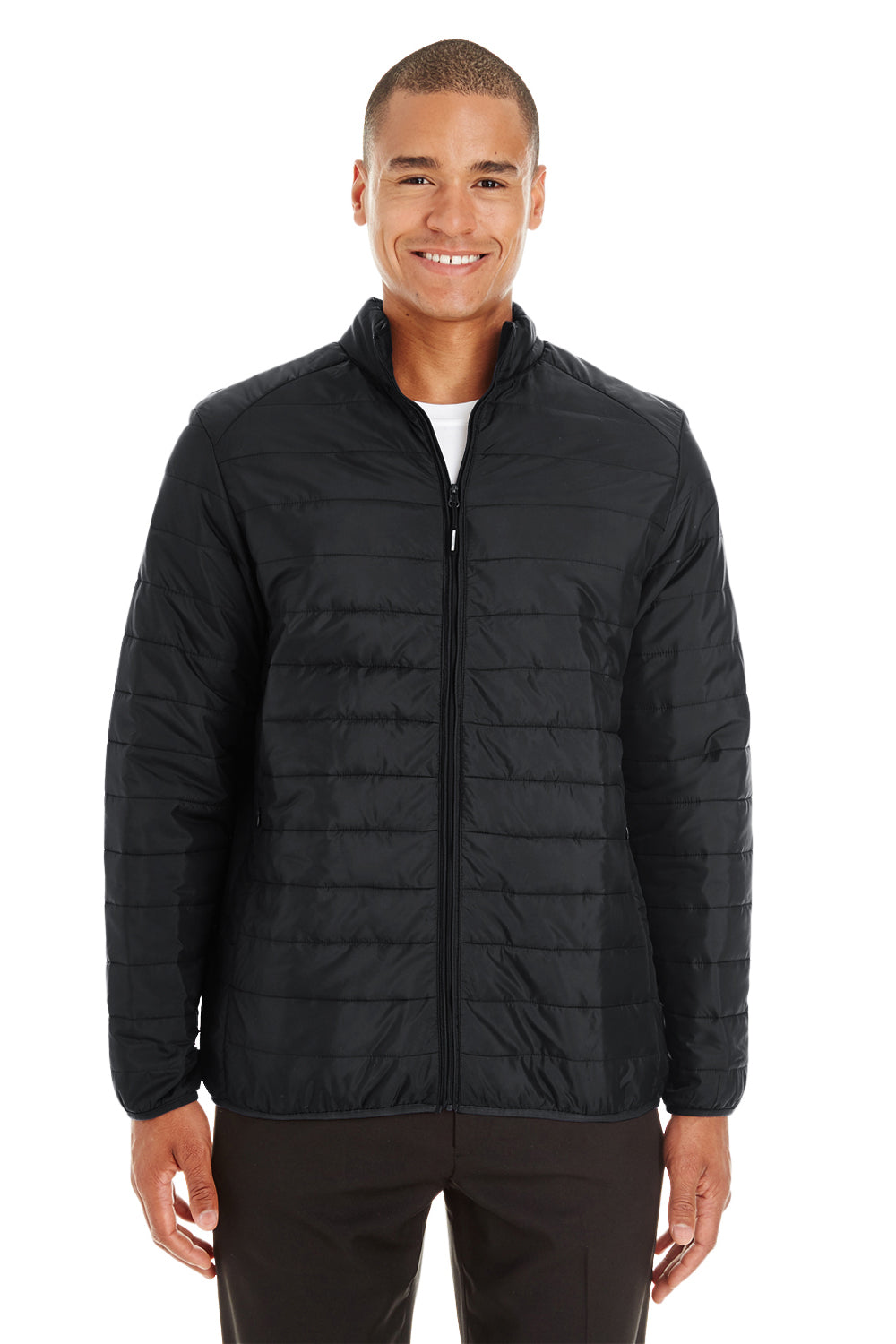 Core 365 CE700 Mens Prevail Packable Puffer Water Resistant Full Zip Jacket Black Front
