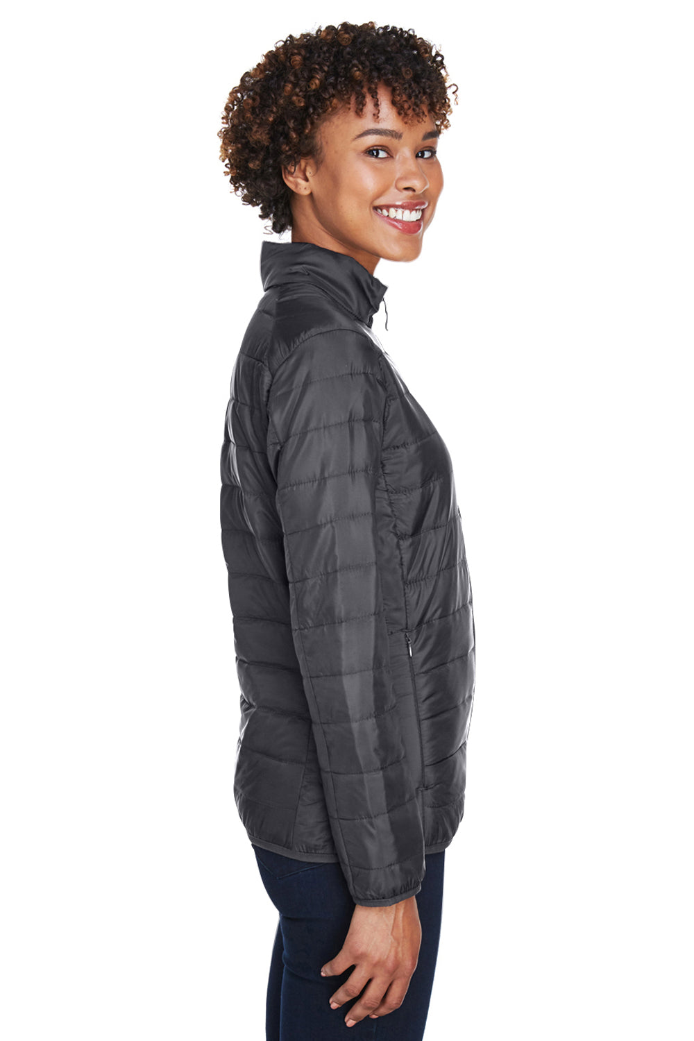 Core 365 CE700W Womens Prevail Packable Puffer Water Resistant Full Zip Jacket Carbon Grey Side