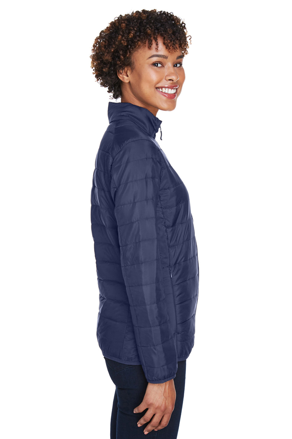 Core 365 CE700W Womens Prevail Packable Puffer Water Resistant Full Zip Jacket Navy Blue Side