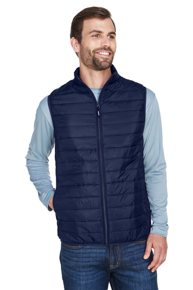 Core 365 CE702 Mens Prevail Packable Puffer Water Resistant Full Zip Vest Navy Blue Front