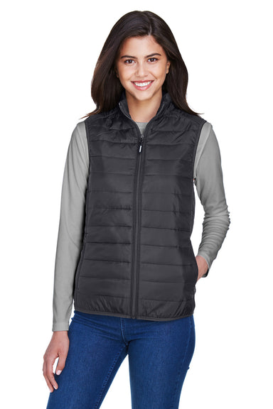 Core 365 CE702W Womens Prevail Packable Puffer Water Resistant Full Zip Vest Carbon Grey Front