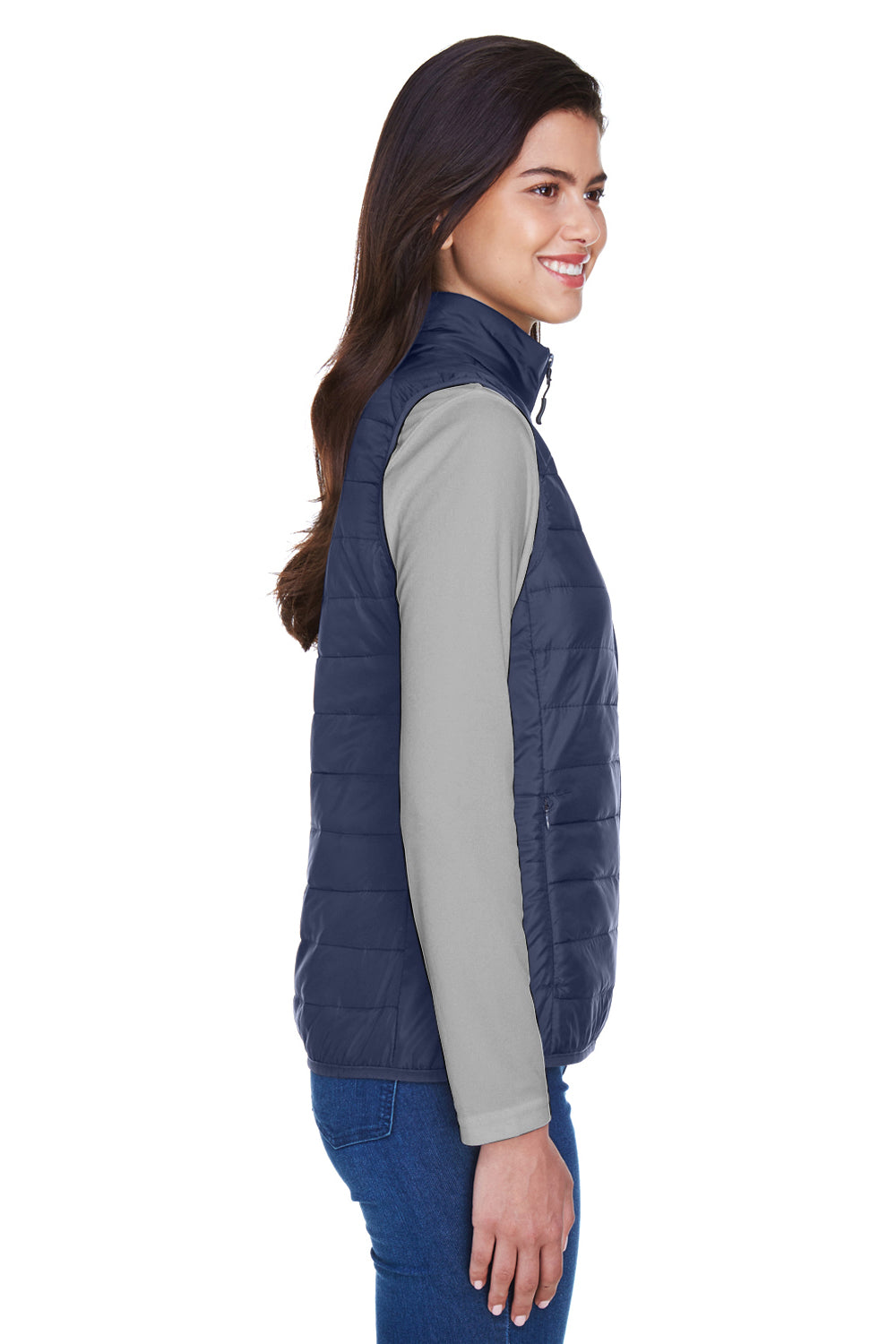 Core 365 CE702W Womens Prevail Packable Puffer Water Resistant Full Zip Vest Navy Blue Side