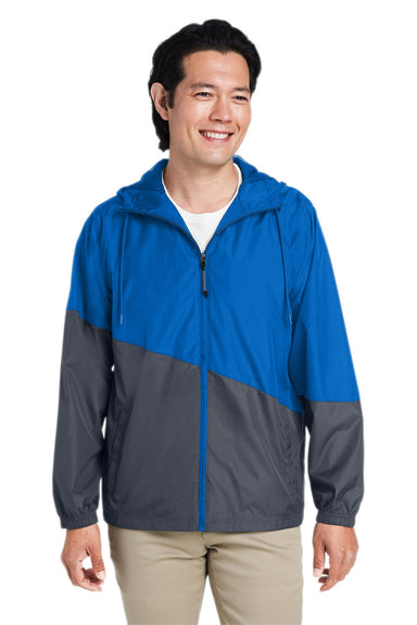 Core 365 CE710 Mens Techno Lite Colorblock Full Zip Windbreaker Jacket True Royal Blue/Carbon Grey Front