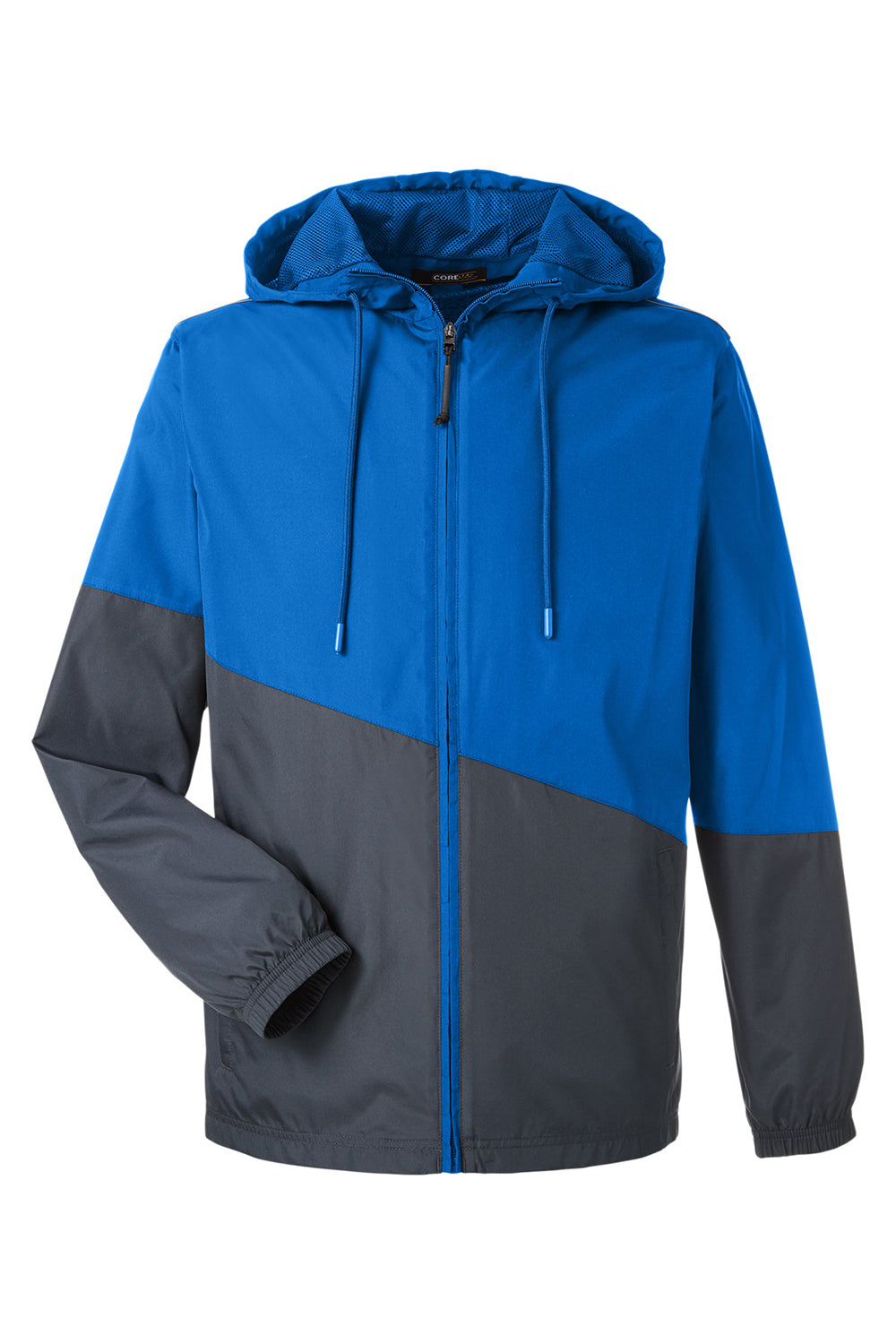 Core 365 CE710 Mens Techno Lite Colorblock Full Zip Windbreaker Jacket True Royal Blue/Carbon Grey Flat Front
