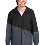 Core 365 Mens Techno Lite Water Resistant Colorblock Full Zip Hooded Windbreaker Jacket - Black/Carbon Grey