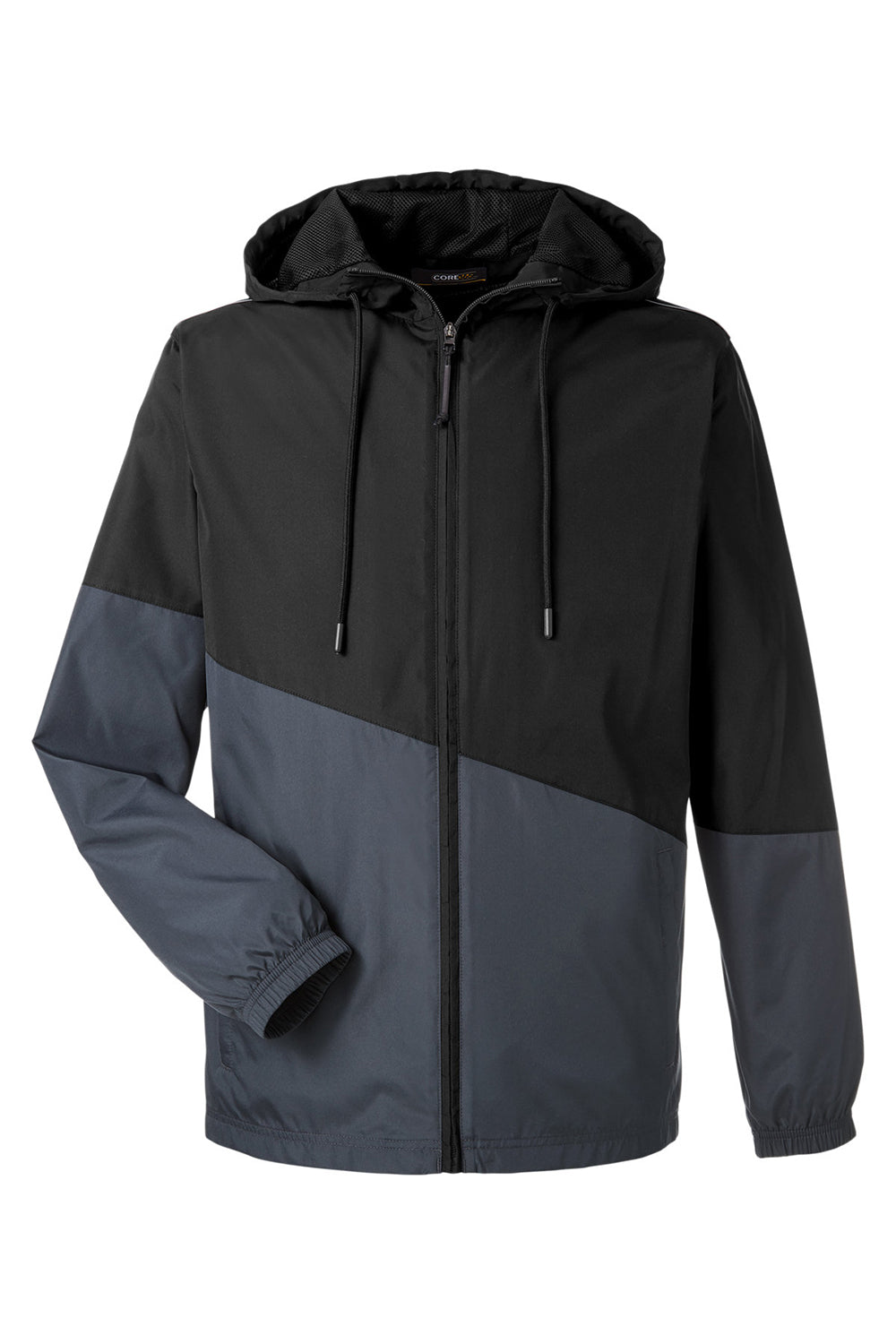 Core 365 CE710 Mens Techno Lite Colorblock Full Zip Windbreaker Jacket Black/Carbon Grey Flat Front